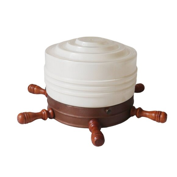 1940's Retro Nautical Flush Mount Ceiling Light Nautical Ship's Wheel Glass Shad - Picture 2 of 6